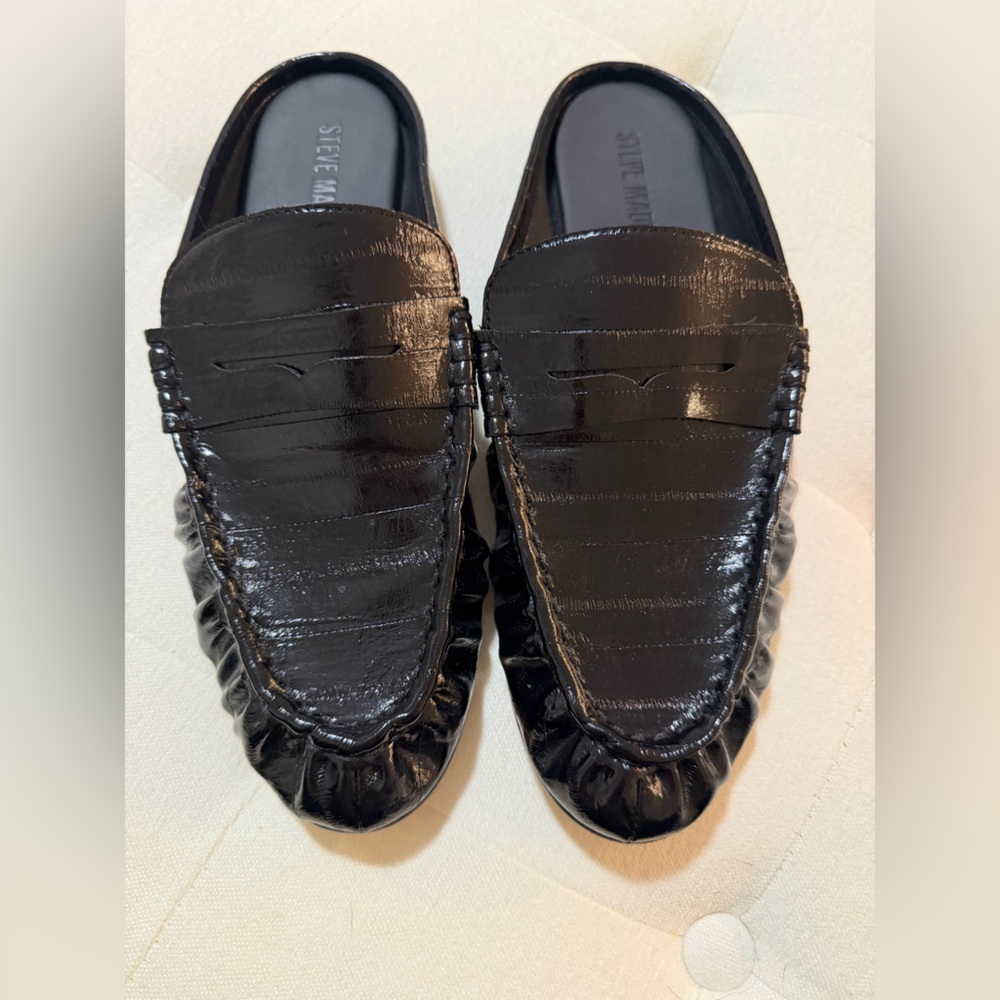 Steve Madden Black Patent Leather Penny Loafer Mules